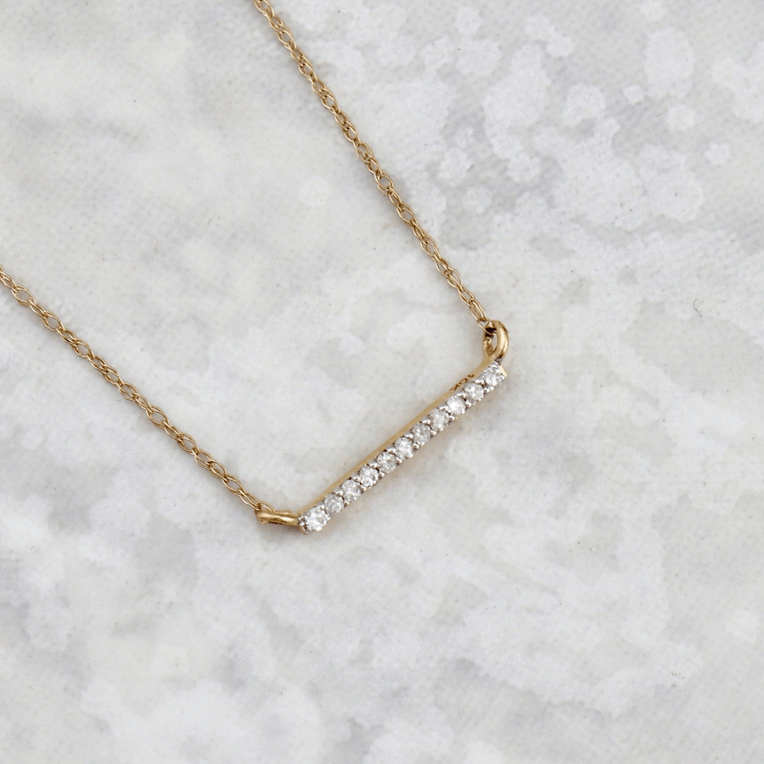 Horizontal bar 10K Gold and Diamonds Necklace