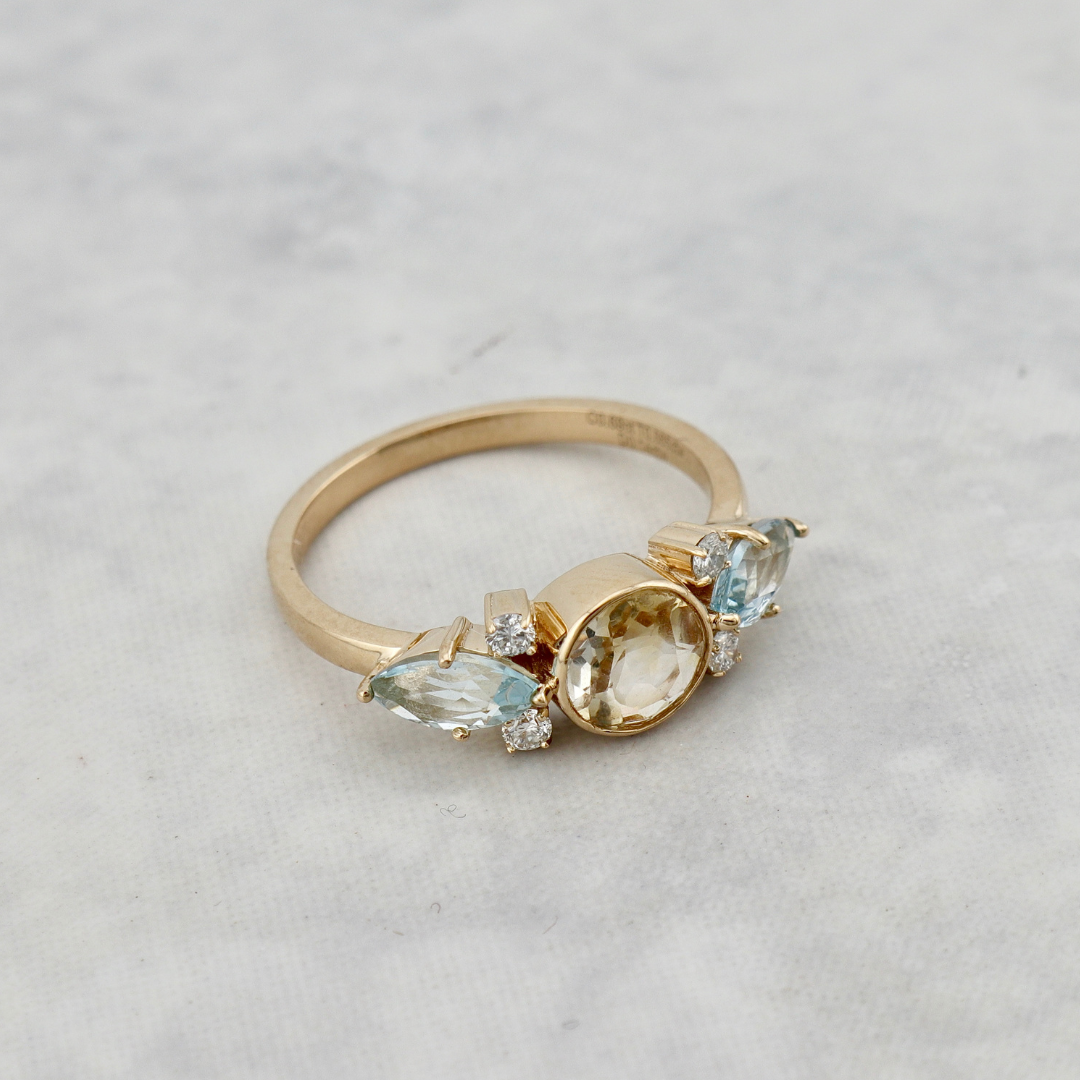 Aqua 14K Gold and Topaz Ring