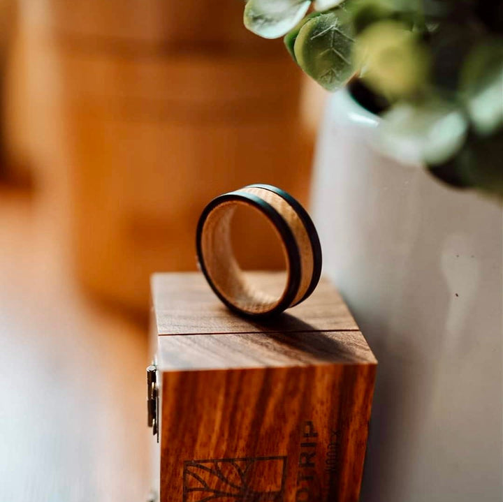 Tungsten ring and whiskey wood