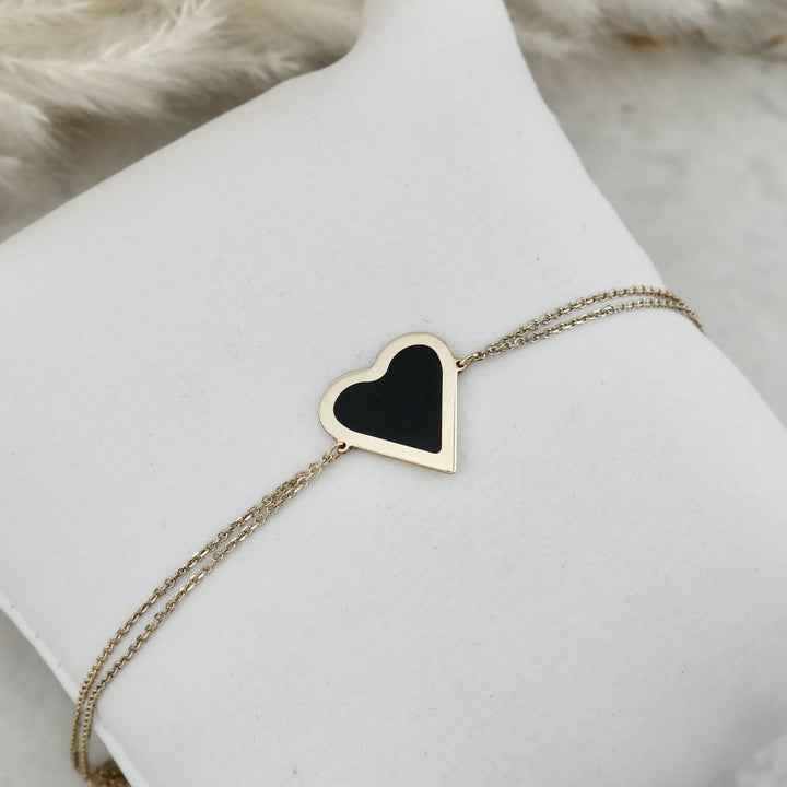 Heart 10K Gold and Onyx Bracelet