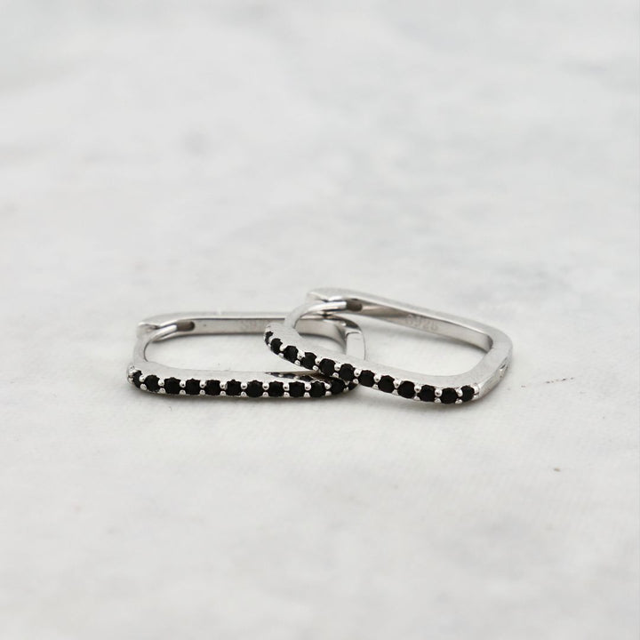 Black Shimmering Minimalist Sterling Silver Huggies