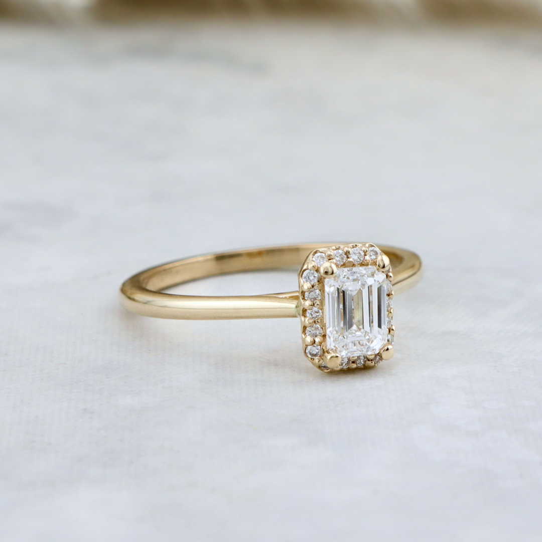 Halo Emerald  14K - 18K Gold and 0.6 ctw Diamonds