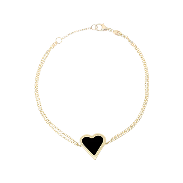 Heart 10K Gold and Onyx Bracelet