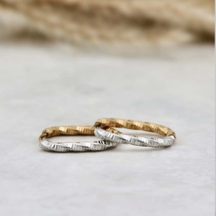 2 Tone Stainless Steel Huggies Earrings
