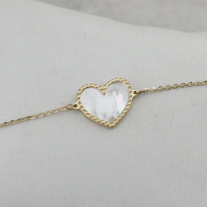 Heart 10K Gold and Mother Of Pearl Bracelet