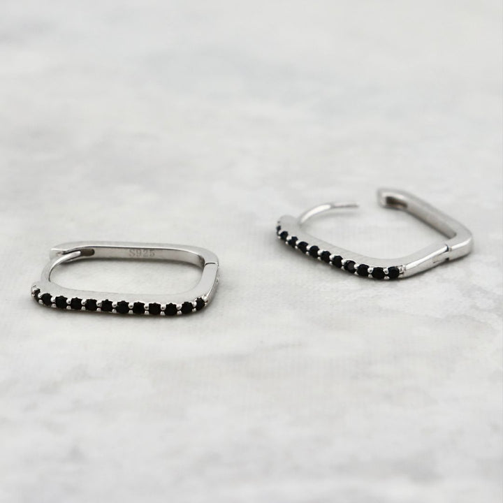 Black Shimmering Minimalist Sterling Silver Huggies