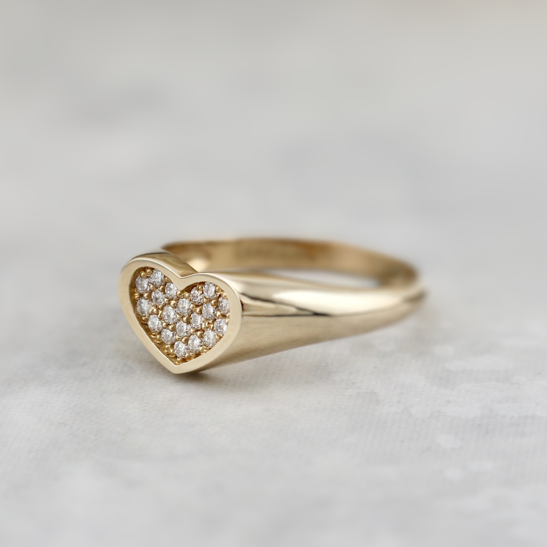 Pave Heart 14K - 18K and Diamonds Gold Ring