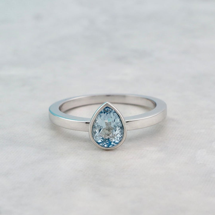 Bague Poire en or 14K  - 18K et aigue-marine