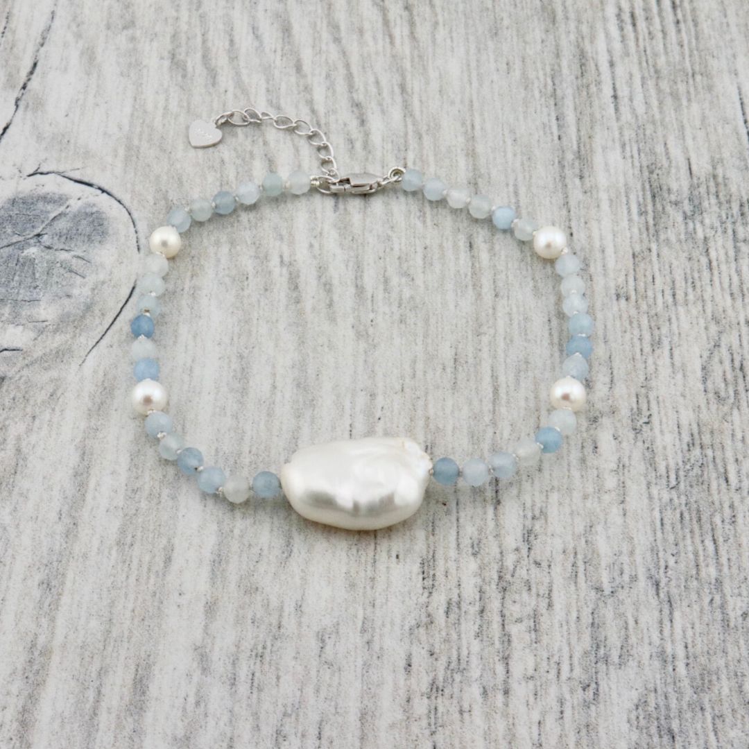 Bracelet Aqua en perles, aigues-marines et argent sterling