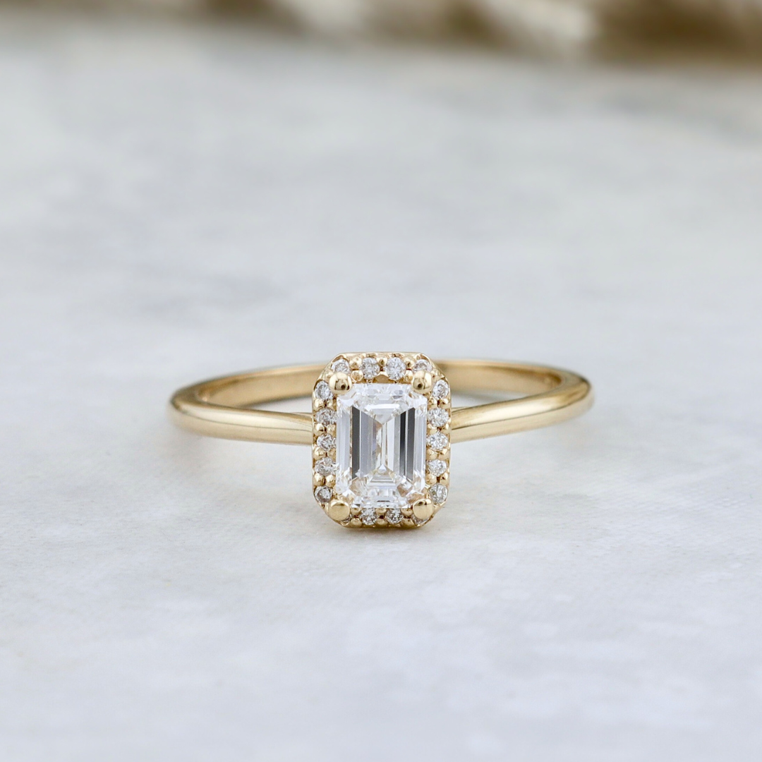 Halo Emerald  14K - 18K Gold and 0.6 ctw Diamonds