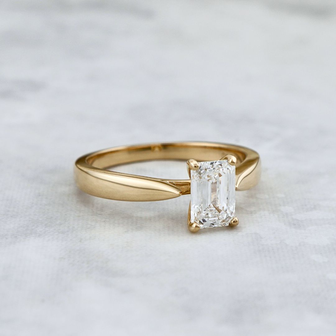 Bague solitaire Émeraude en or 14K - 18K et diamant 1 ct