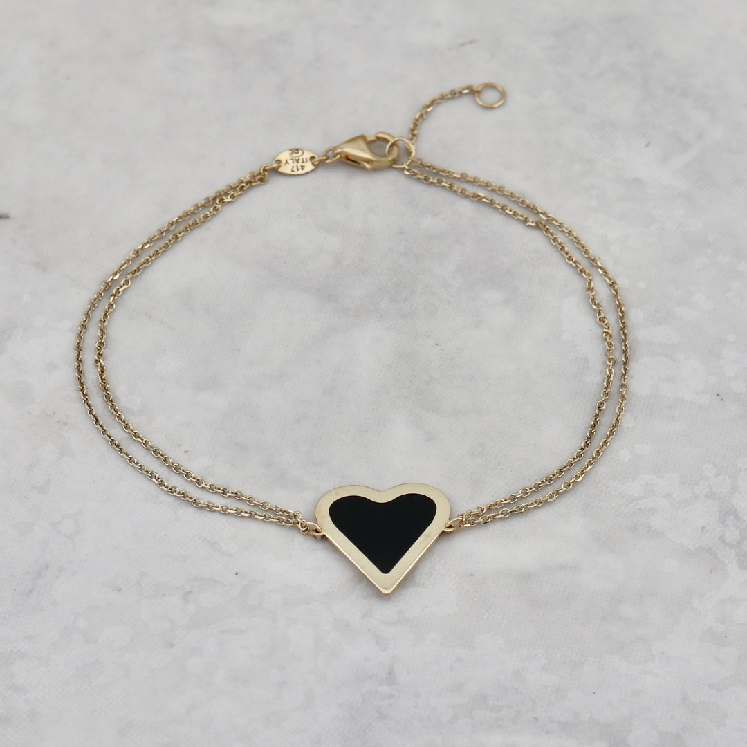 Heart 10K Gold and Onyx Bracelet