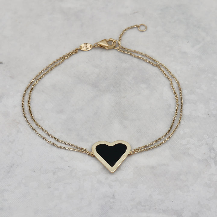 Heart 10K Gold and Onyx Bracelet