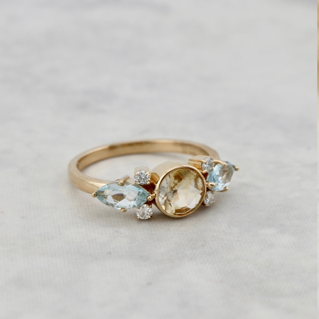 Aqua 14K Gold and Topaz Ring