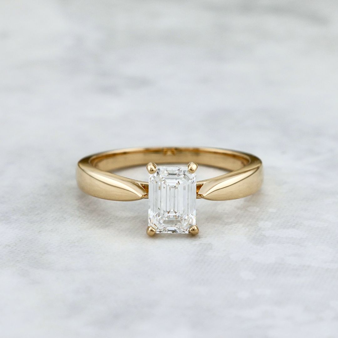 Bague solitaire Émeraude en or 14K - 18K et diamant 1 ct