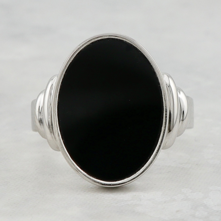 Signet Sterling Silver and Oval Onyx Ring