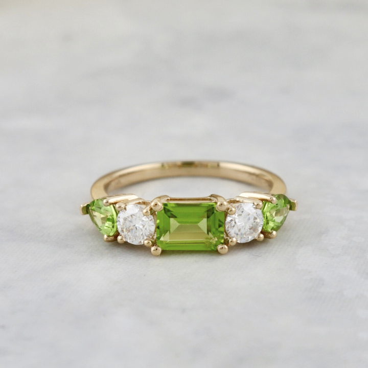 Bague en or 14K - 18K, péridots et diamants