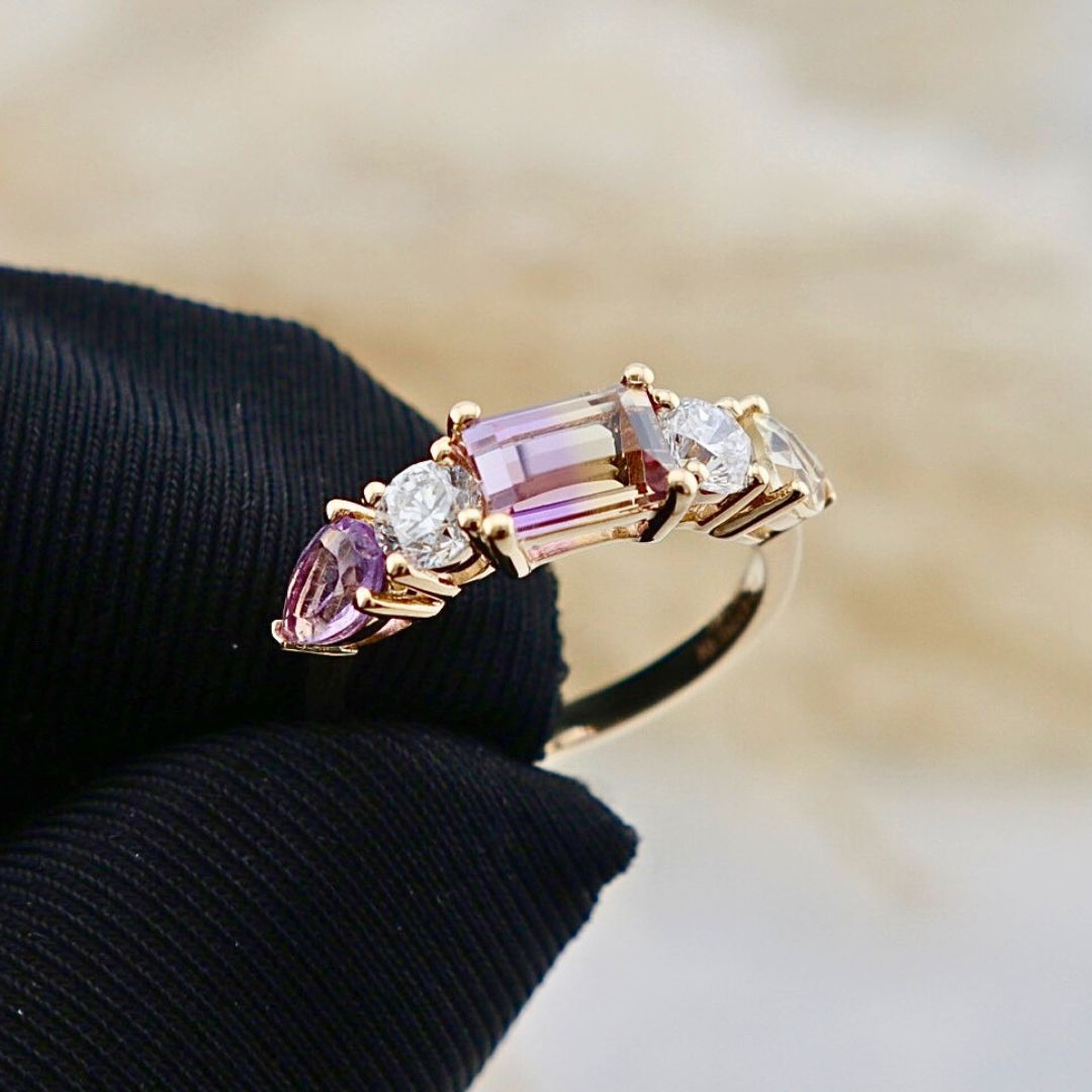 Symbiose  14K Gold, Citrine, Ametrine and Amethyst Ring