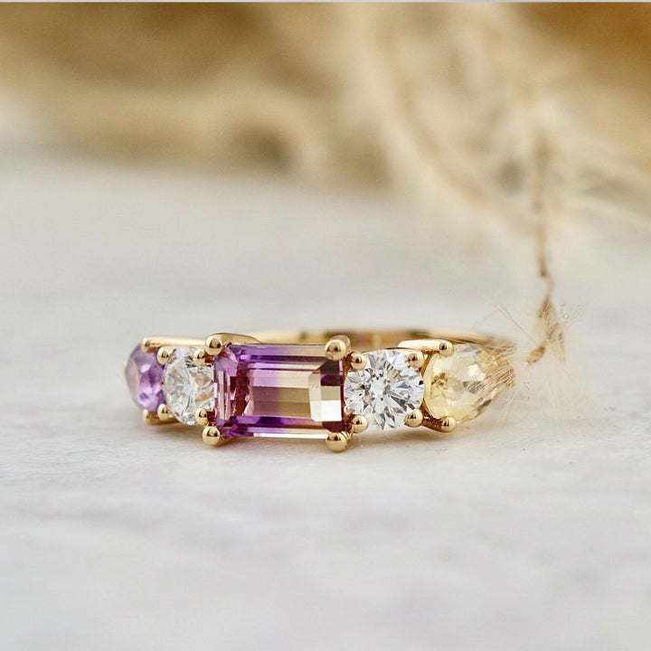 Symbiose  14K Gold, Citrine, Ametrine and Amethyst Ring