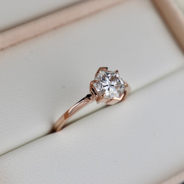 Solitaire 14K-18K Gold and 2CT HexagonMoissanite Ring