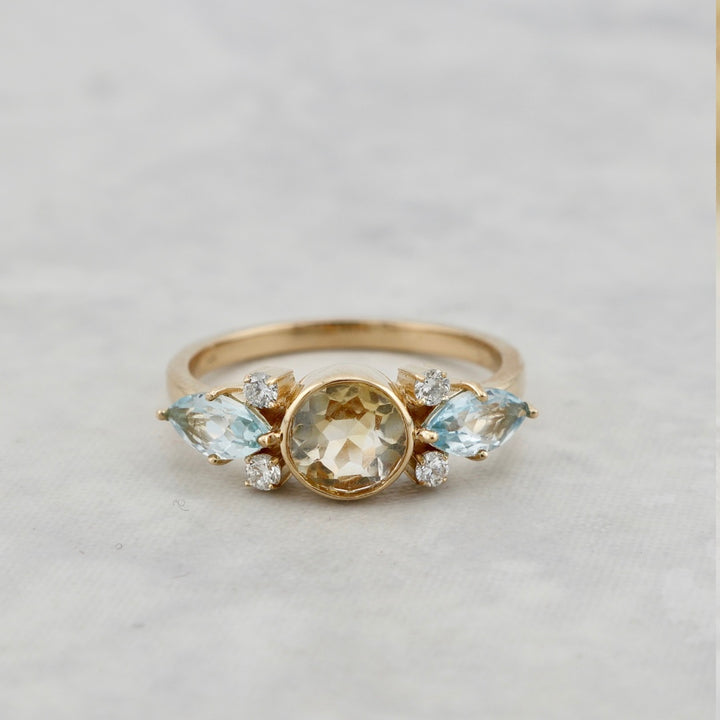 Aqua 14K Gold and Topaz Ring