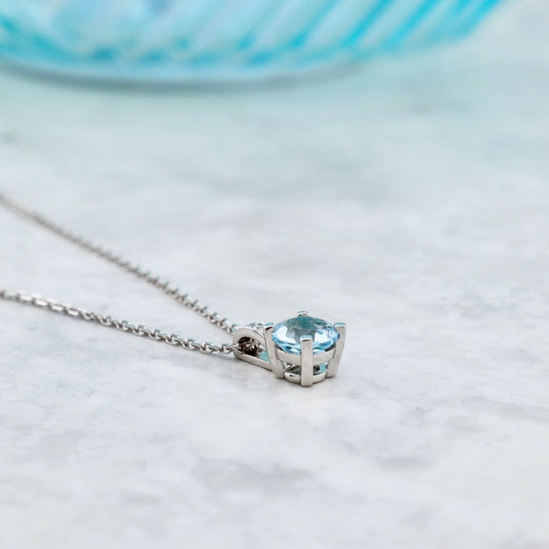 Aqua 14K Gold, Diamonds and Topaz Necklace