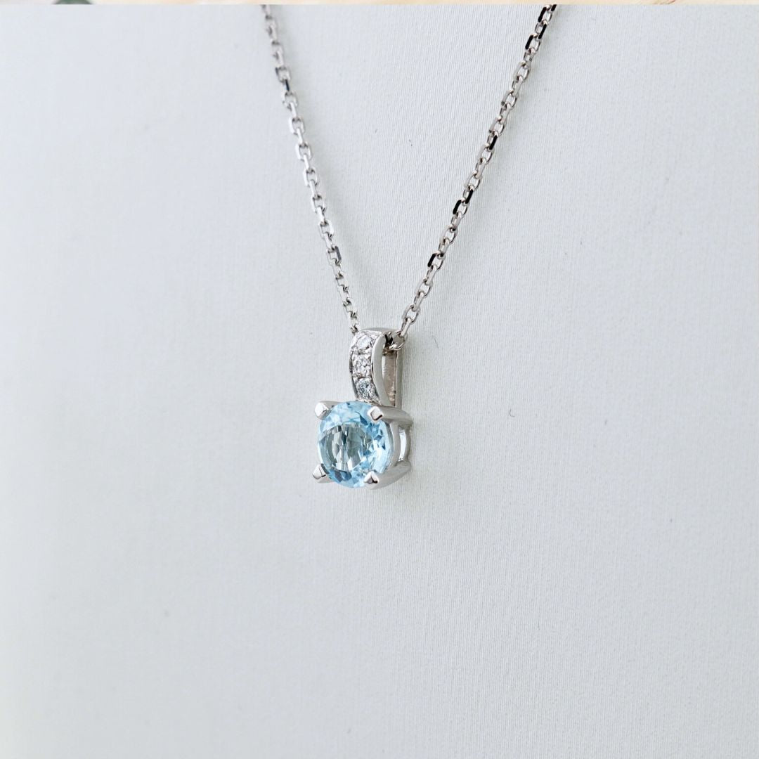 Collier Aqua en or 14K, diamants et topaze