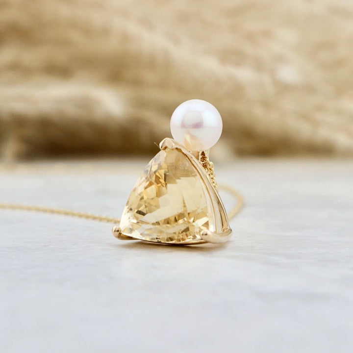 Trillion 14K Gold, Pearl and Citrine Necklace