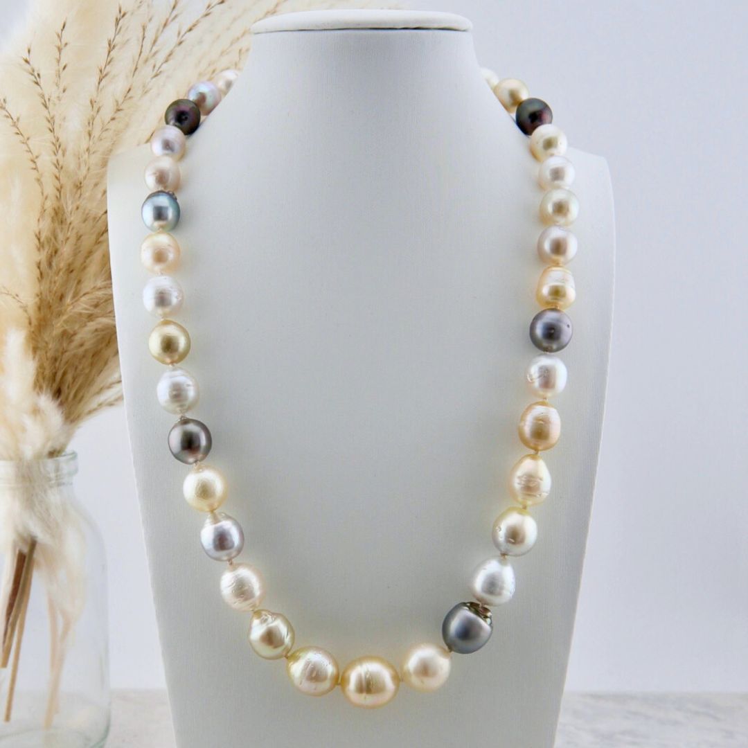 Tahitian South Sea Multicolor Drop-Shape Baroque Pearl Necklace