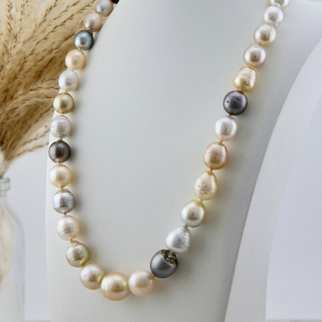 Tahitian South Sea Multicolor Drop-Shape Baroque Pearl Necklace