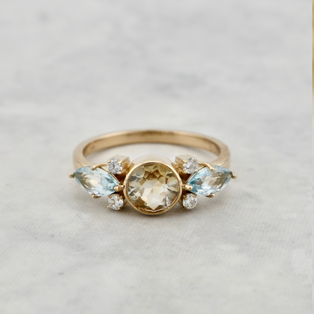 Aqua 14K Gold and Topaz Ring