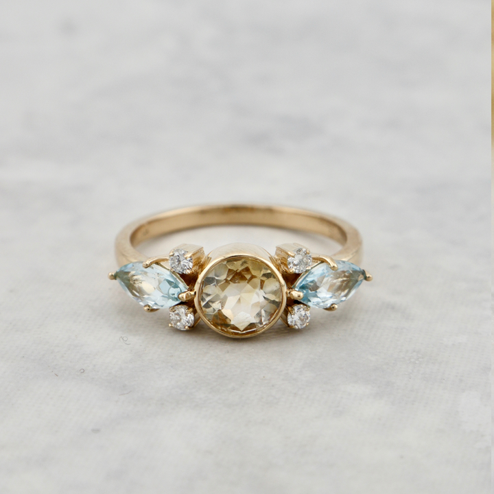 Aqua 14K Gold and Topaz Ring