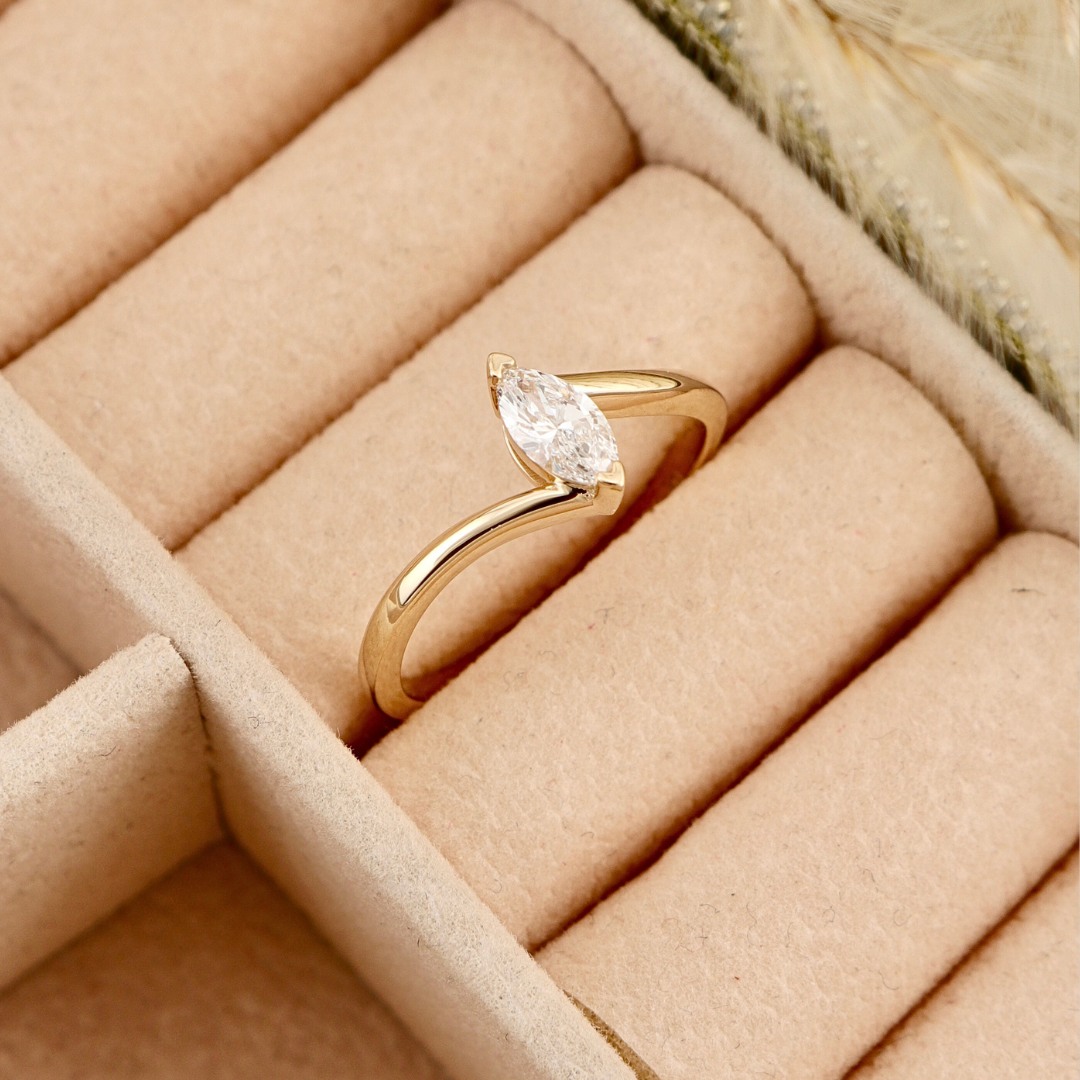 Marquise 14K Gold and Diamond Ring