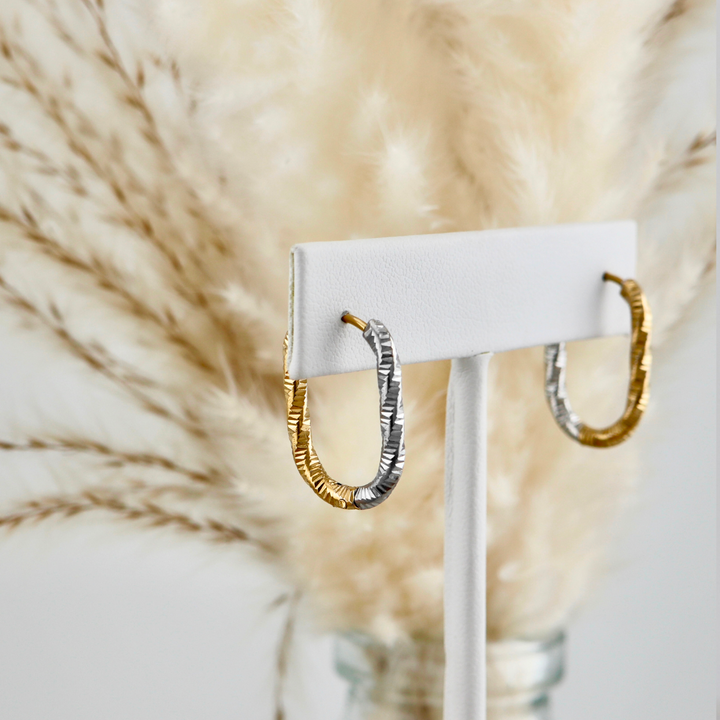 2 Tone Stainless Steel Huggies Earrings