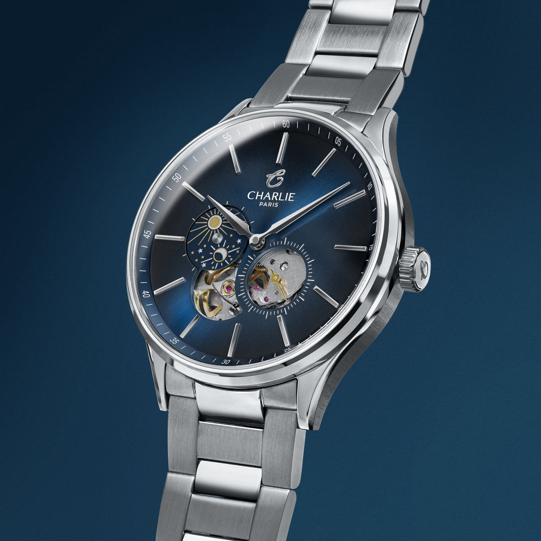 Montre Charlie Paris INITIAL Open Heart Jour/Nuit - Bleu 40 mm