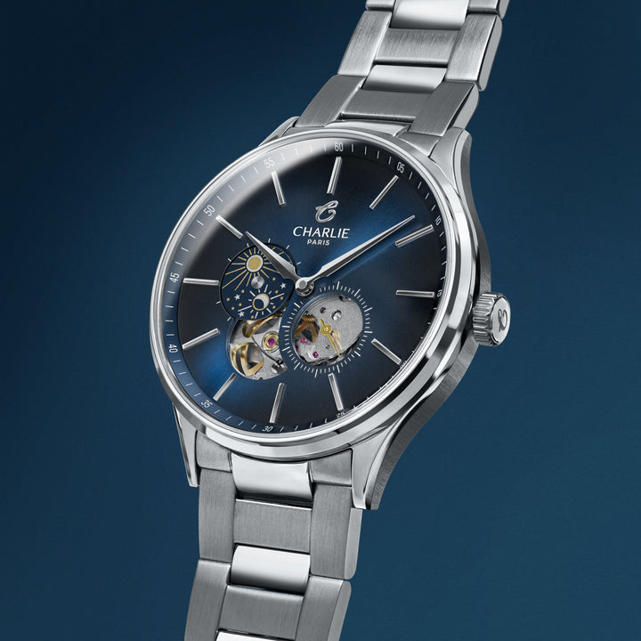 Montre Charlie Paris INITIAL Open Heart Jour/Nuit - Bleu 40 mm