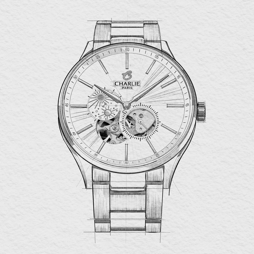 Montre Charlie Paris INITIAL Open Heart Jour/Nuit - Bleu 40 mm