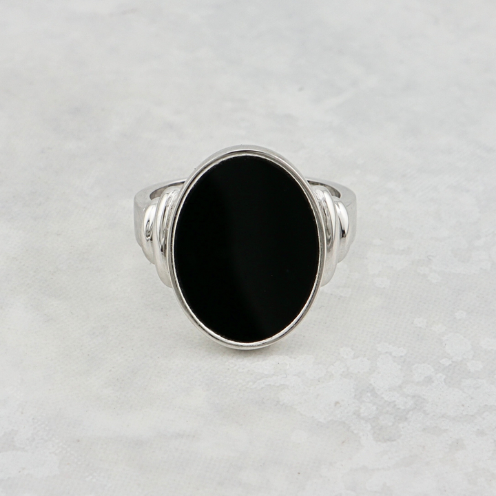 Signet Sterling Silver and Oval Onyx Ring