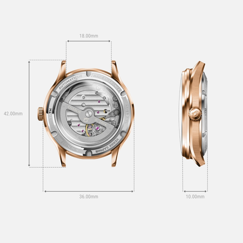 Montre Charlie Paris INITIAL 36 Jour/Nuit - Aventurine Rose Or 36 mm