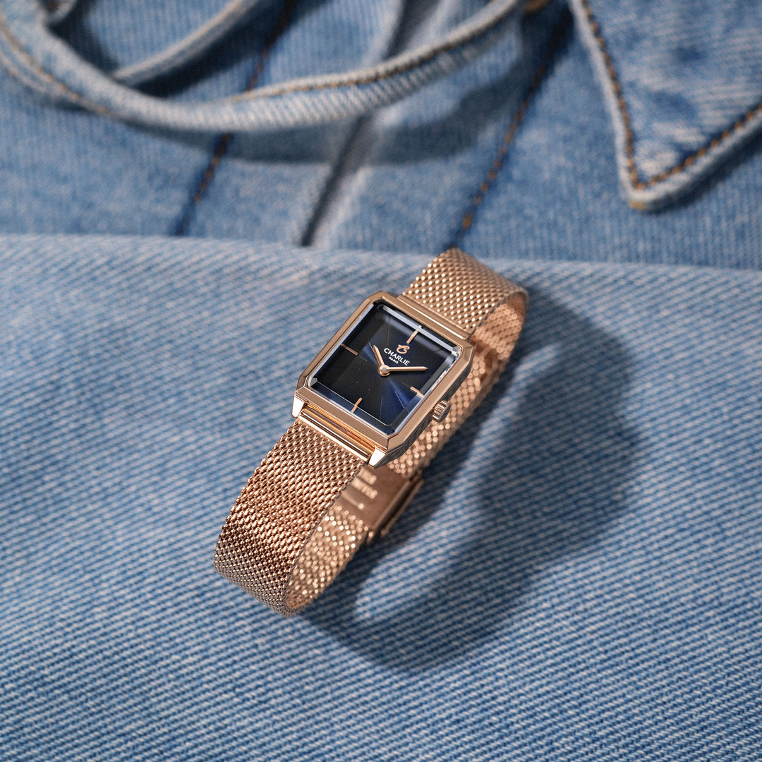 Montre Charlie Paris MONCEAU Or Rosé &amp; Bleu 36 mm