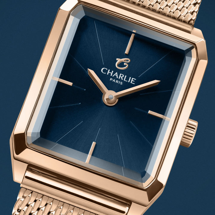 Montre Charlie Paris MONCEAU Or Rosé &amp; Bleu 36 mm