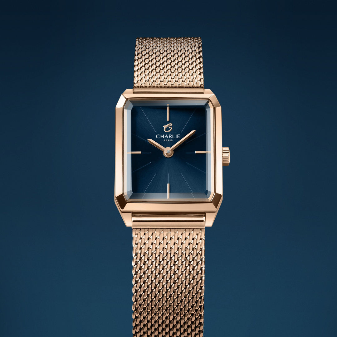 Montre Charlie Paris MONCEAU Or Rosé &amp; Bleu 36 mm