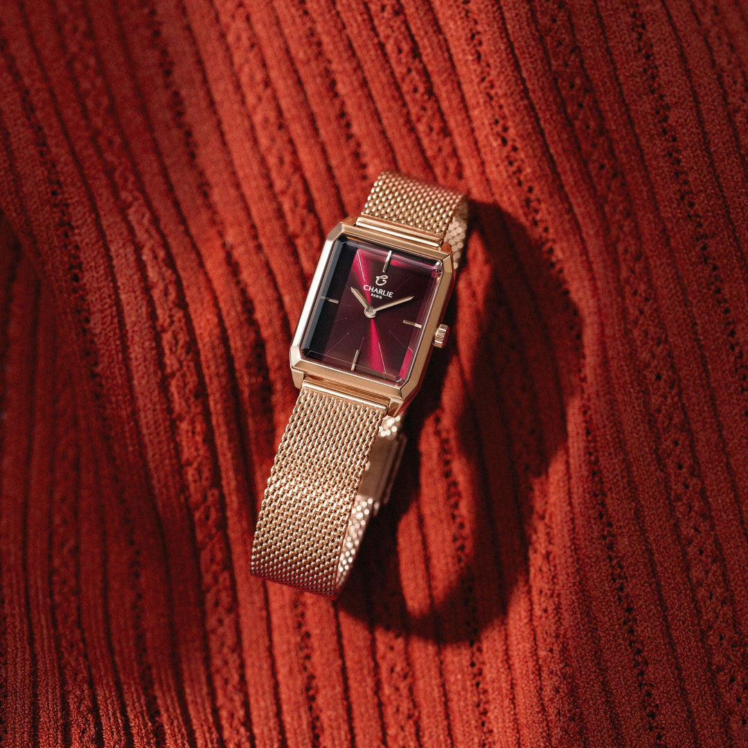 Montre Charlie Paris MONCEAU Or Rosé &amp; Bordeaux 36 mm