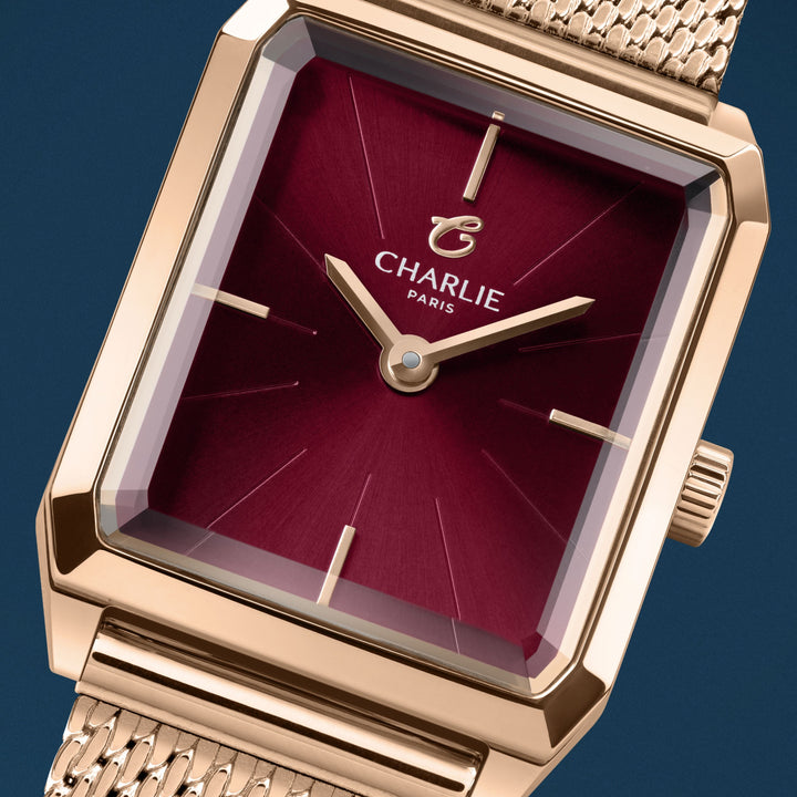 Montre Charlie Paris MONCEAU Or Rosé &amp; Bordeaux 36 mm