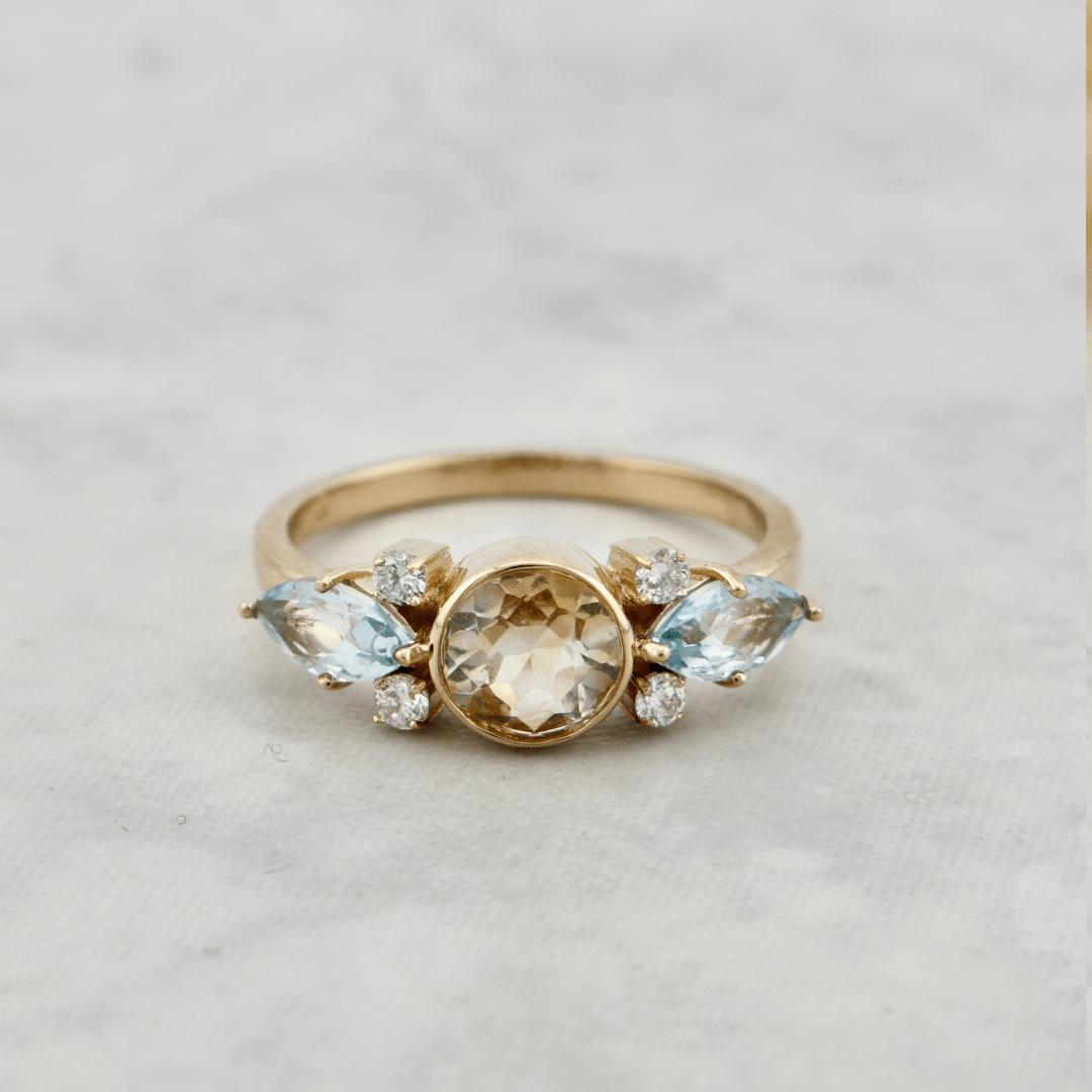 Mathieu Blanchard Bagues Bague en or 14K, diamants, topaze et citrine