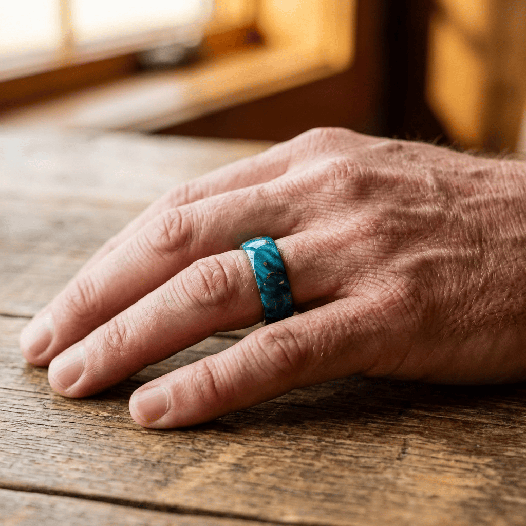 Roadtripmadewood Bagues Bague en tungstène et bois d'érable infusé bleu