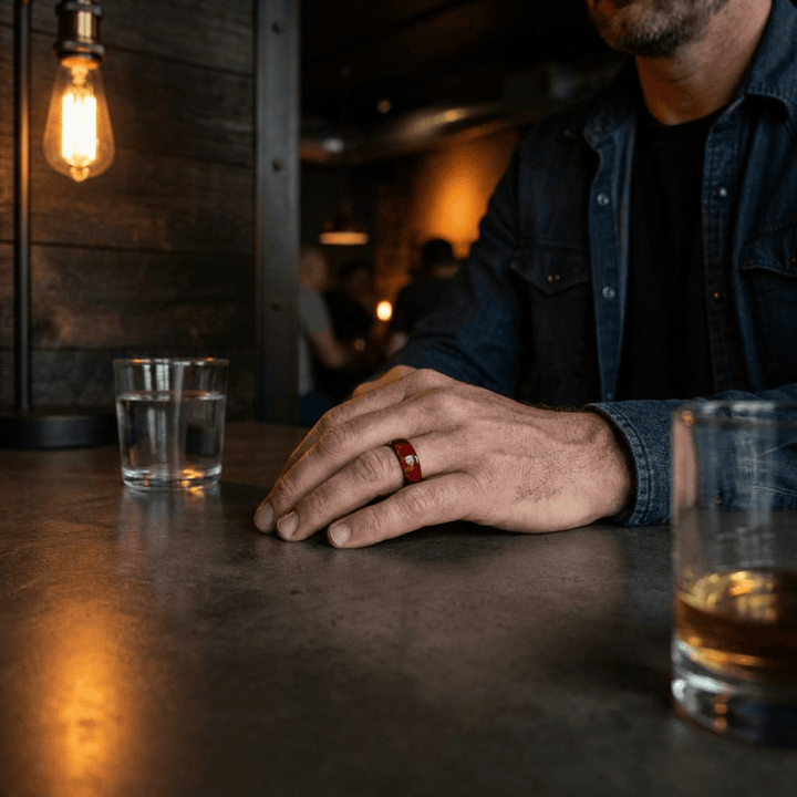 Roadtripmadewood Bagues Bague en tungstène et bois d'érable infusé rouge