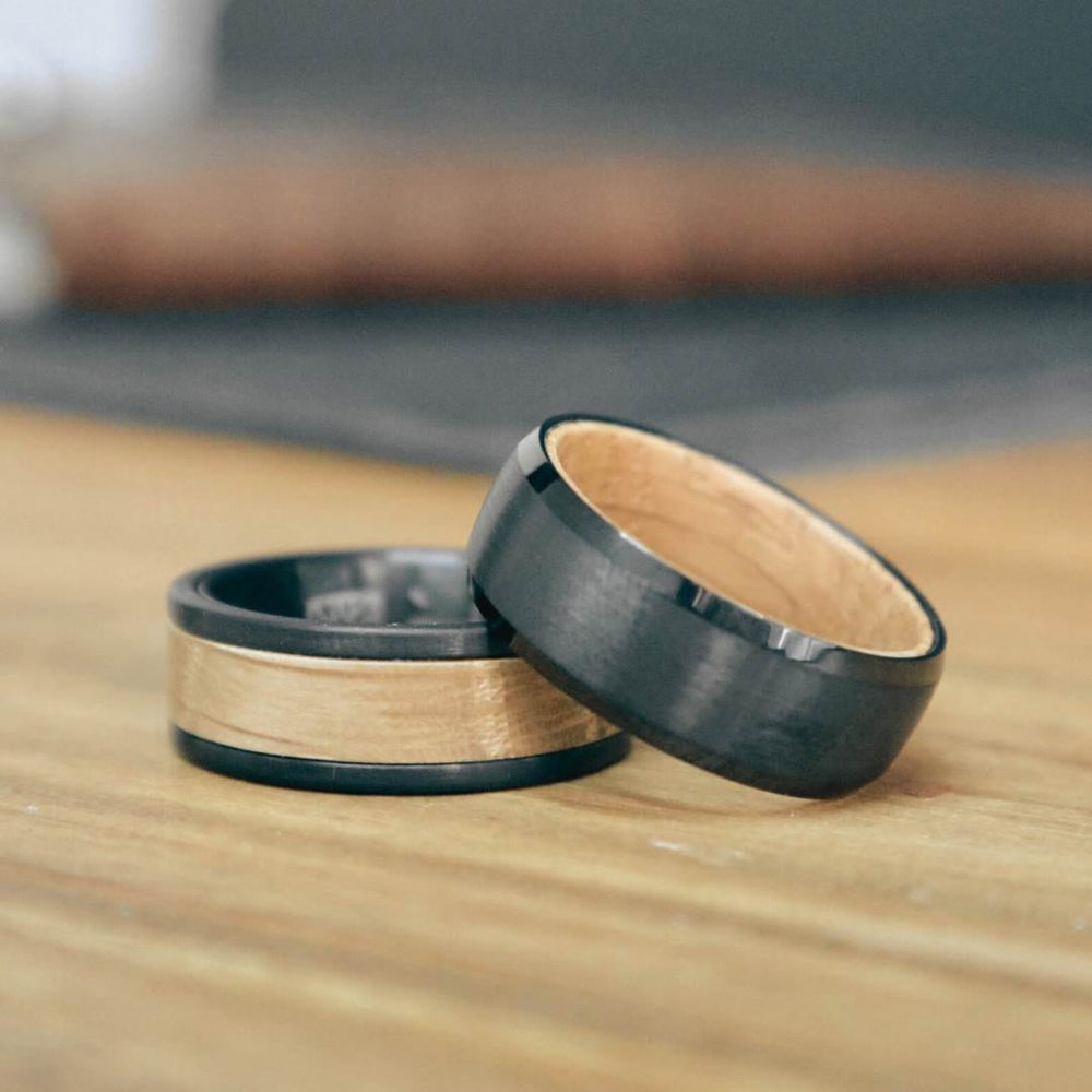 Roadtripmadewood Bagues Bague en tungstène et bois de whisky