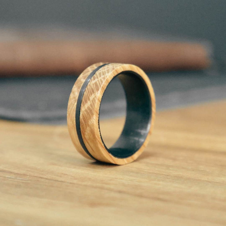 Roadtripmadewood Bagues Bague en tungstène et bois de whisky