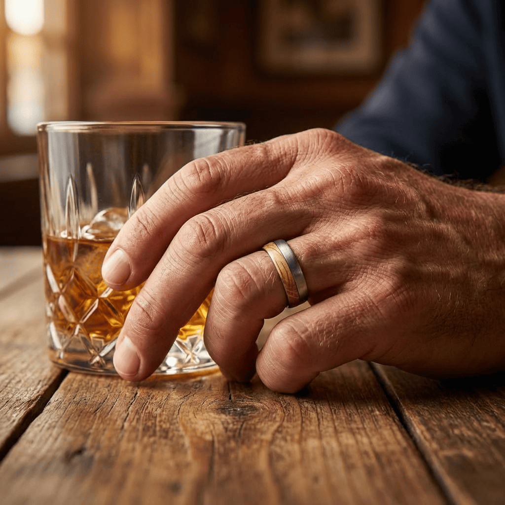 Roadtripmadewood Bagues Bague en tungstène et bois de whisky